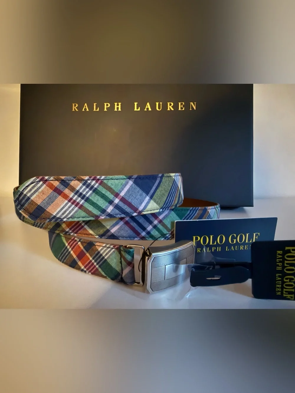 Polo Golf Ralph Lauren Men's Plaid Golf Belt Size 42 NWT Multicolor Leather